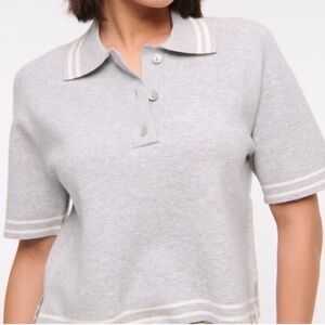 Abercrombie & Fitch Light Gray Polo Sweater with White Stripes